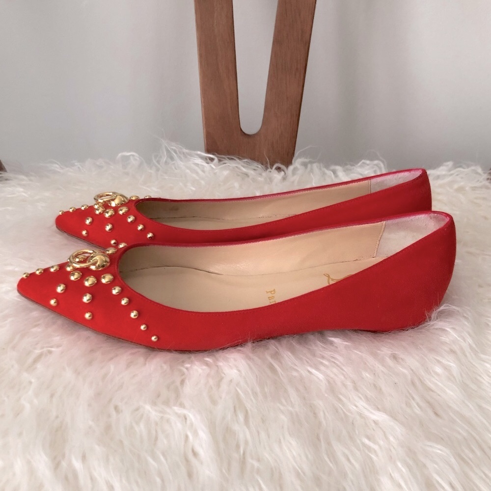 💥 LOUBOUTIN Door Knock Red Flats Sz 37 - Picture 4 of 8